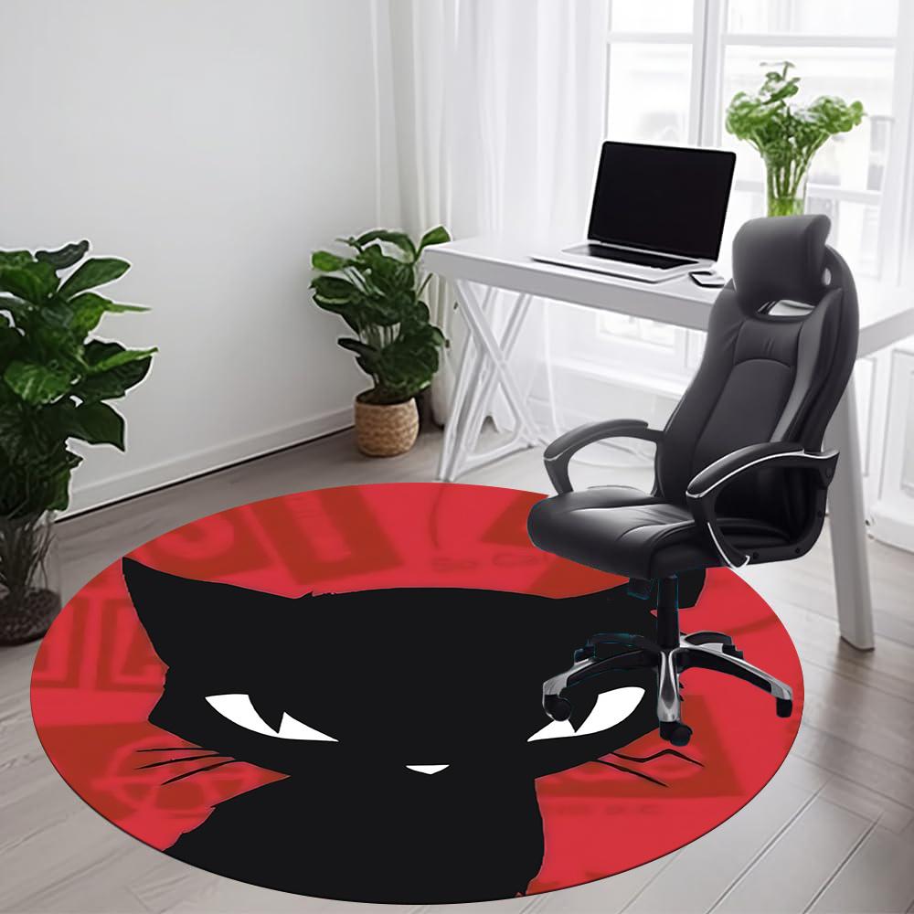 1pc Cat Circle Office Round Area Rug, Indoor Mat Suitable ForOffice, Under Office Chairs Bedroom Living Room Home Decor, Room Deco u54