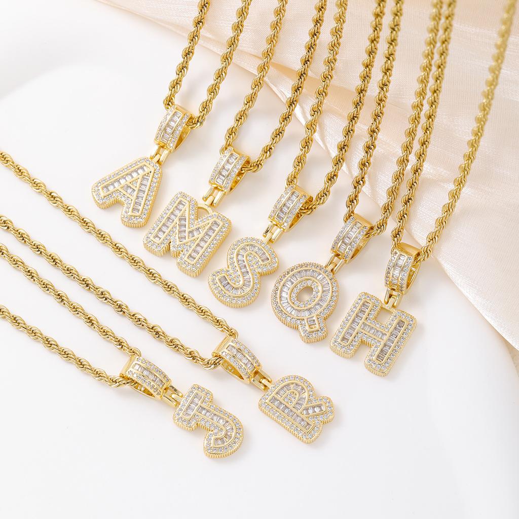 2025 New Initial Letter Necklace Women Men Cubic Zirconia Initial Pendant Necklace Rope Chain English A-Z Letter  Gift