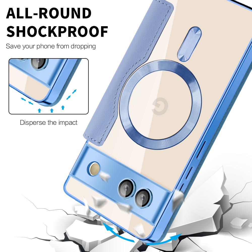 For Google Pixel 7a Magnetic Case Compatible with MagSafe Card Holder Leather Phone Cover