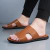 Men Black Leather Slippers Flats Summer Brown Sandals Outdoor White Wide Head Beach Shoes for Father Over Sized 46 47 48