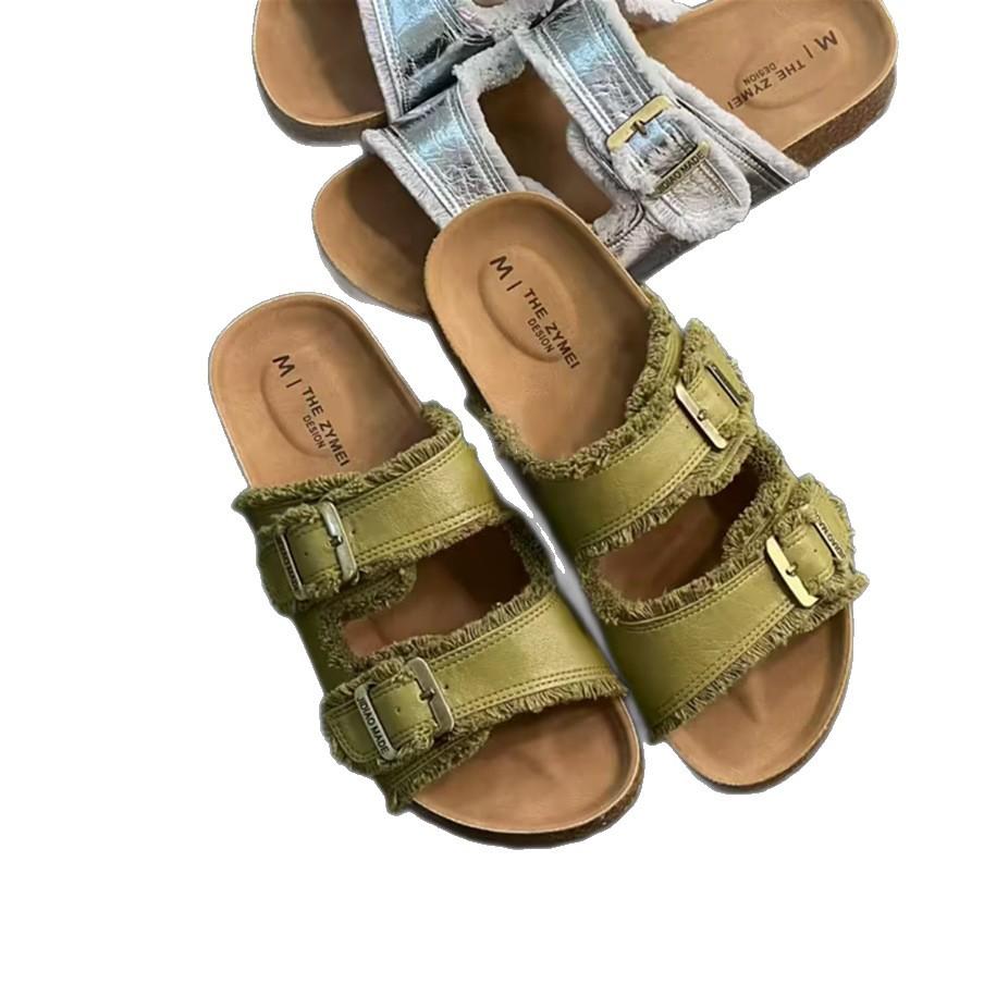Retro buckle platform slippers women's summer new casual versatile Boken one-word drag outside sandals