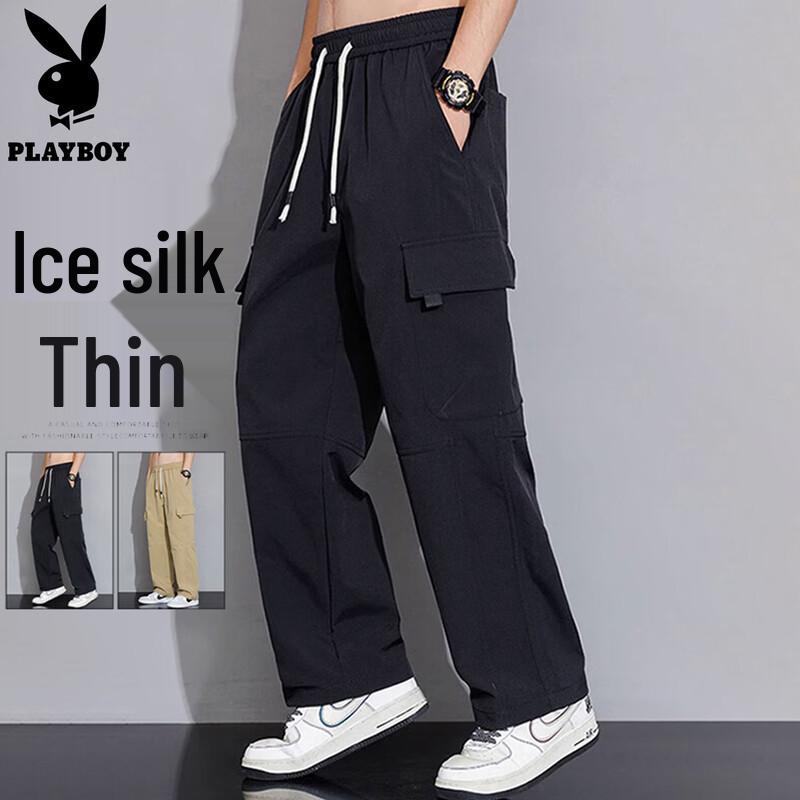 

Playboy Men s Summer Ice Silk Loose Straight Casual Pants M
