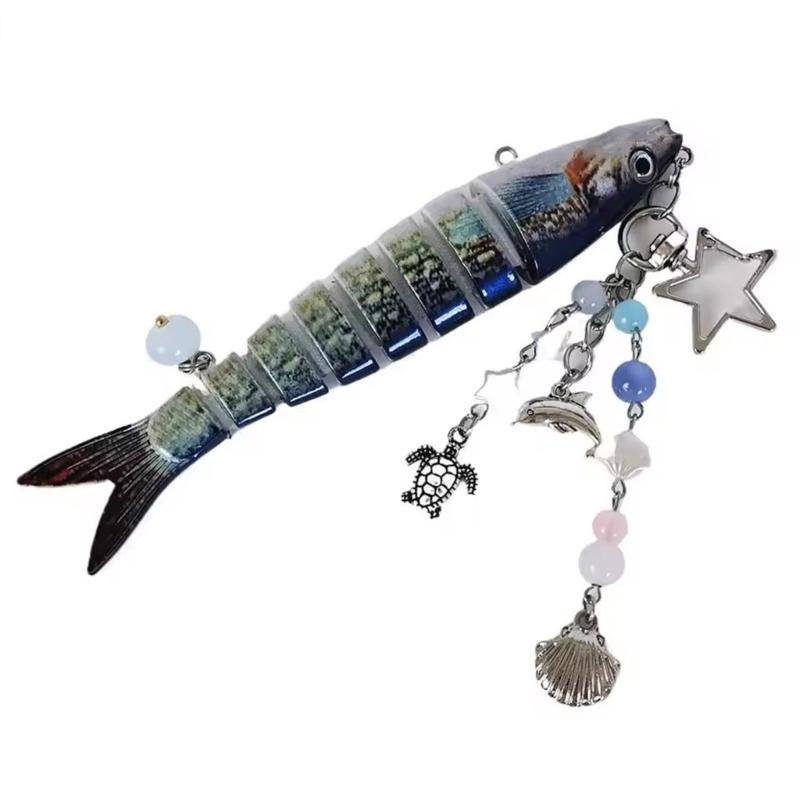 Multicolor Beadwork Fish Key Holder Swimbait Mobile Phone Lanyard Handmade Keyring Decoration Bag Accessory for Women