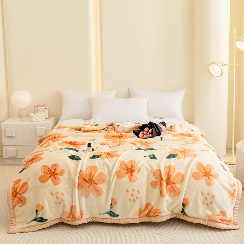 High Quality Warm Floral Printed Blanket Cozy Double-Layer Thick Sofa Blanket for Home Flannel Bed Sheets for Autumn and Winter