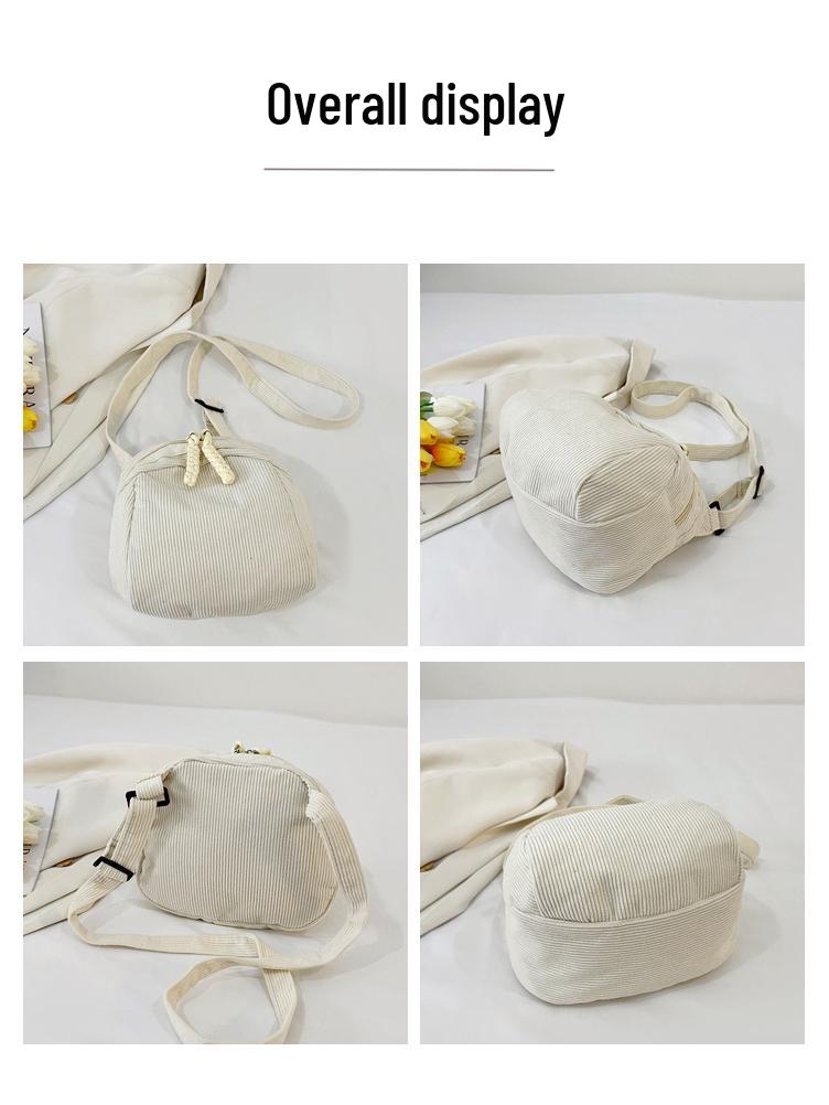Women's Retro Casual Corduroy Shoulder Bag - Solid Color, Japanese & Korean Style Crossbody Fashion