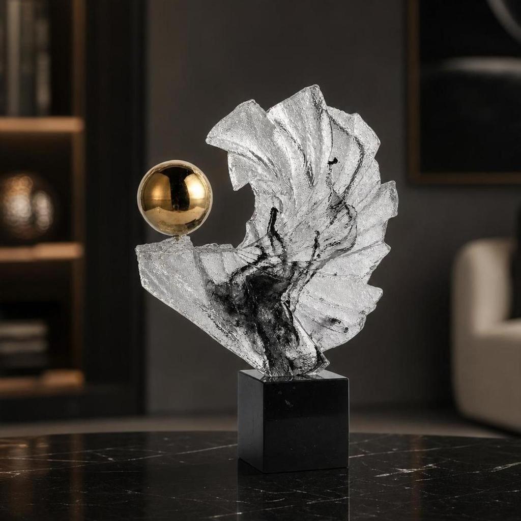 Resin Sculpture with Gilded Highlight Contemporary Decorative Statue Artistic