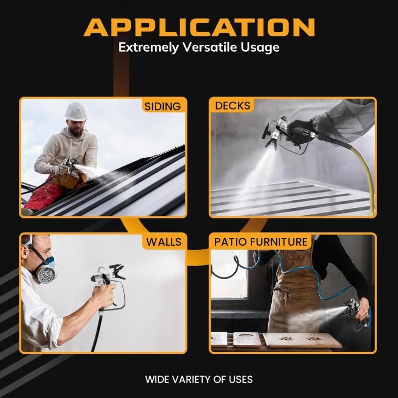 Airless Paint Sprayer Guns High Pressure Reversible Nozzle Safety Lock Comfort Handle Stainless Steel Painting Tool Guns