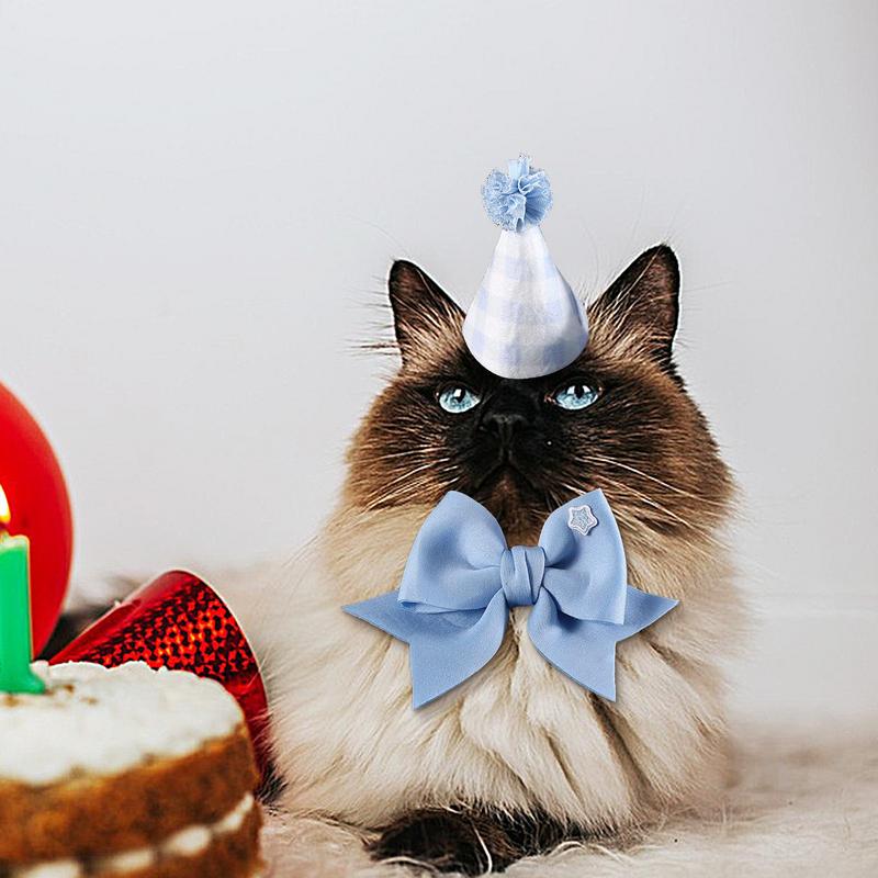 Birthday Hat For Cat Dog Collar Cat Hats Cute Pet Headwear Adjustable Bow Tie Small Dog Hat Plaid Hat Costume Decorations