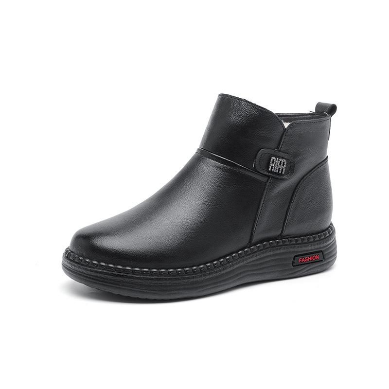 Leather mother cotton shoes autumn and winter leather shoes velvet women's short boots soft sole non-slip wool medium and old shoes A916
