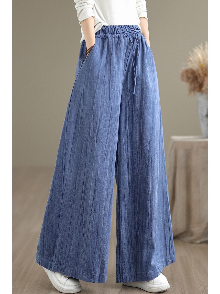 Handmade Tie-Dye Straight Leg Cotton and Linen Pants: Artistic Loose-Fit, Women s Retro Spring 2026 Collection XL светло-синий