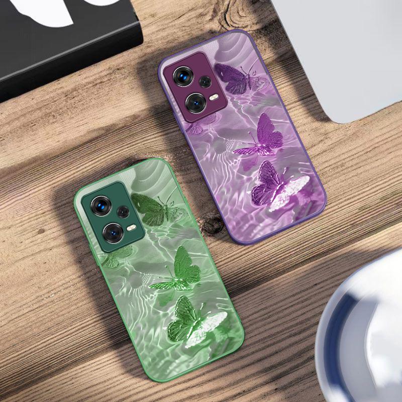 Lucky Butterfly White For Xiaomi 14 Ultra 13 Lite Redmi Note 13 11 Pro 12 Plus Poco X6 3 Pro F4 6 GT Tempered Glass Phone Case