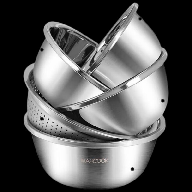 Maxcook 5-Piece Stainless Steel Mixing Bowl & Sieve Set