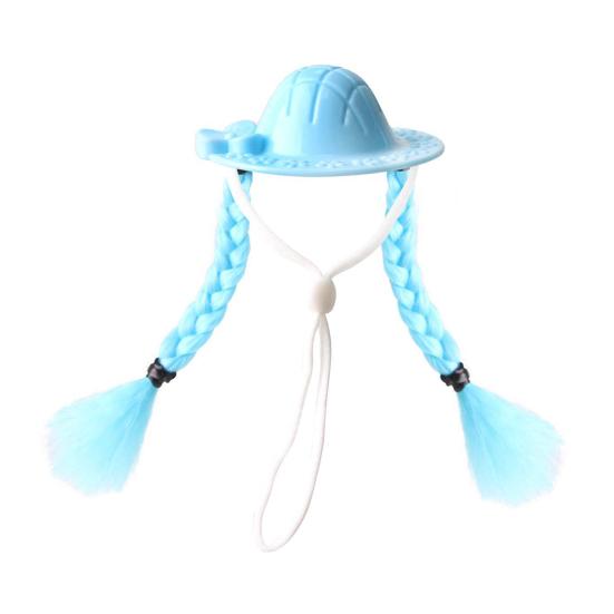Small Pet Sun Hat Hamster Hat with Double Braids Elastic Strap Adjustable Hat with Wig for Budgies Parrots Roosters Guinea Pigs