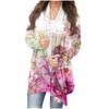 Fashion Floral Print Casual Women Cardigan Jacket Medium Length Coat