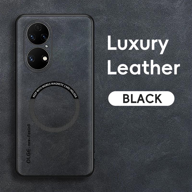 For Huawei P50 P50 Pro P50 E Fine Hole Sheepskin Magnetic TPU Soft Edge Anti-Drop Anti Fingerprint Phone Case