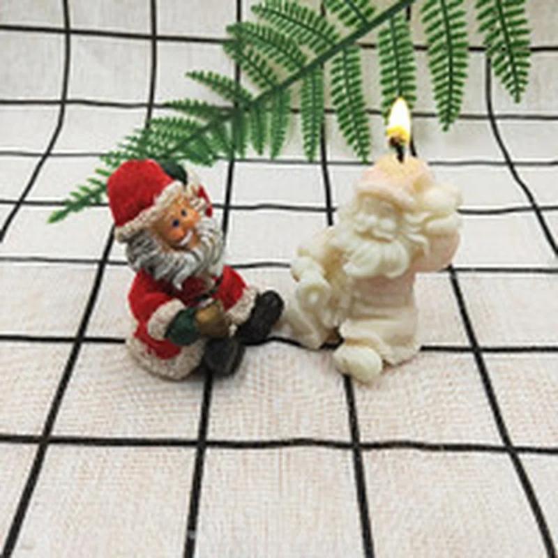 3D Christmas Santa Claus Silicone Candle Mold DIY Gypsum Soap Resin Ice Mould Candle Making Tool Small Bell Christmas Decor Gift