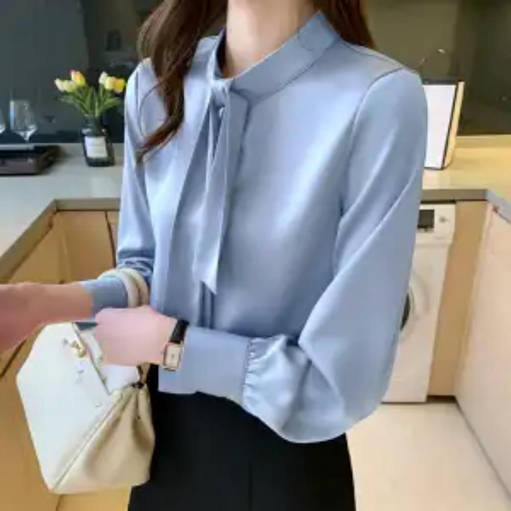 

Сорочка Нового Стилю Весна та Осінь Жіноча Темпераментна з Бантом-Стрічкою Шовковий Кардиган Жіночий Атласний Топ XXL синій