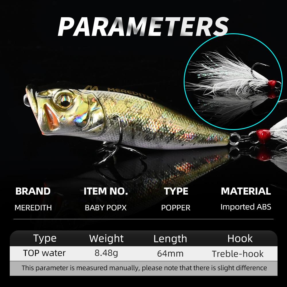 MEREDITH POPX Popper 64mm 8.4g Surface Chugger Feather Tail Pike Bass POPX