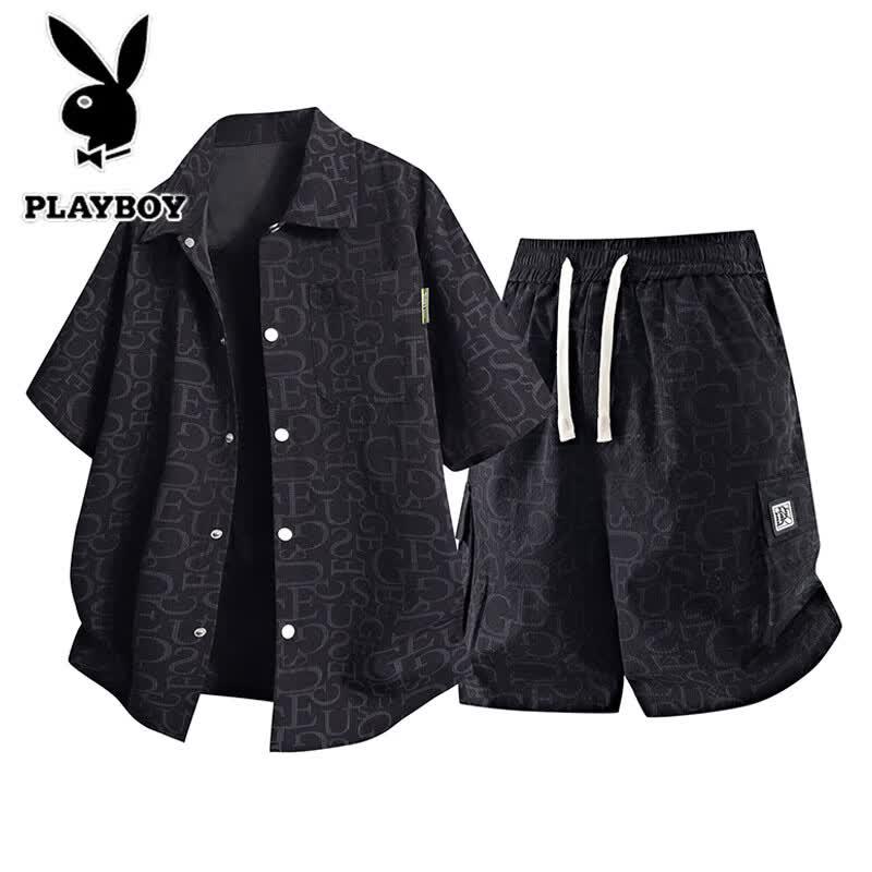 PLAYBOY Men s Casual Summer Shirt & Shorts Set 3XL