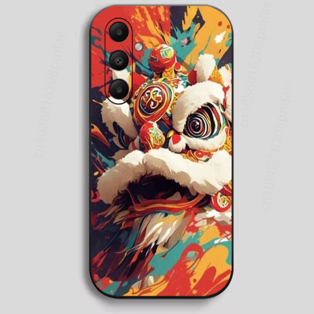 Chinese Lion Dance Phone Case For Samsung Galaxy A13,21s,22,31,32,40,52,71,A91 Soft Black Shell