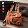Vintage Tote Bag Women's Large-capacity Multi-pocket Shoulder Bag Women's Commuting Soft Leather Oblique Straddle Handheld Women's Bag