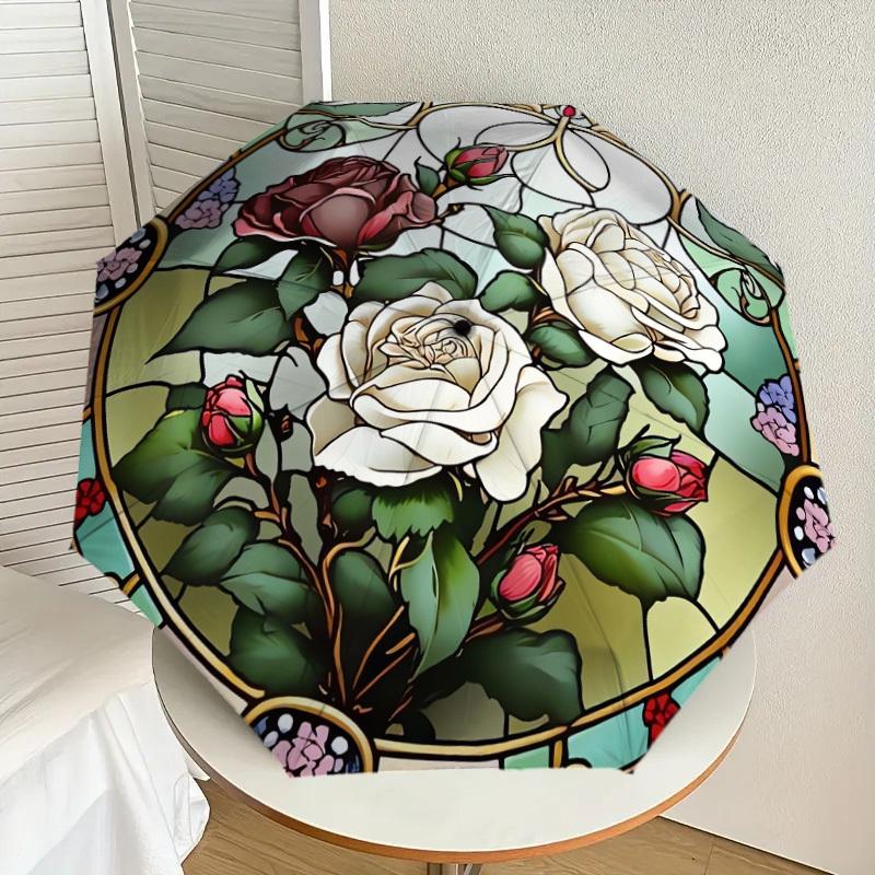 

1pc Stained Glass Roses Umbrella with Plastic Handle,Suitable for All Seasons Home Travel Outdoor UmbrellaDD444