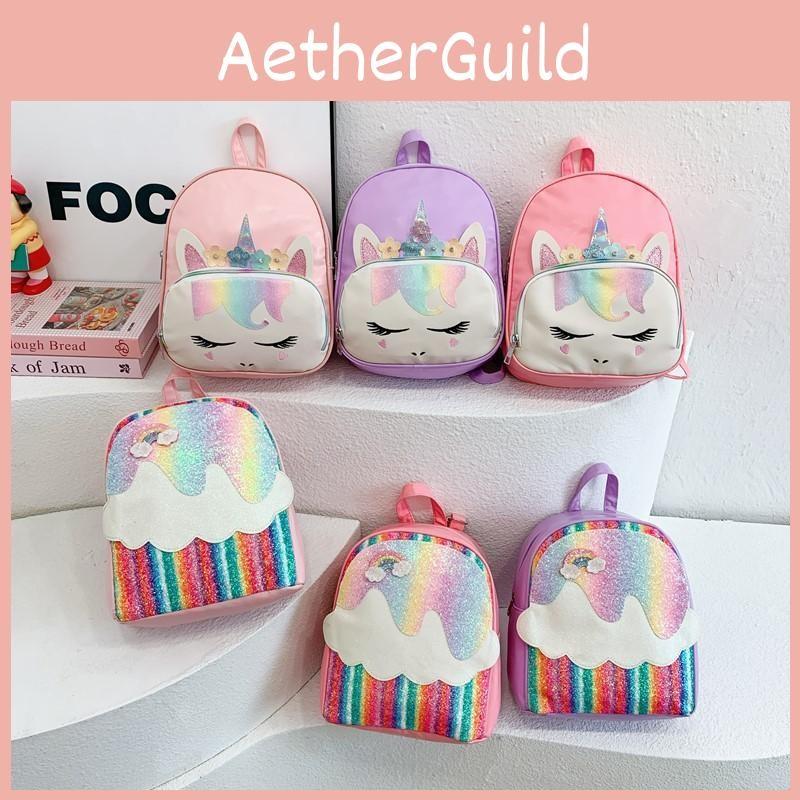 Print Unicorn Fashion Sequins Cartoon Kids School Backpack With Curved Straps