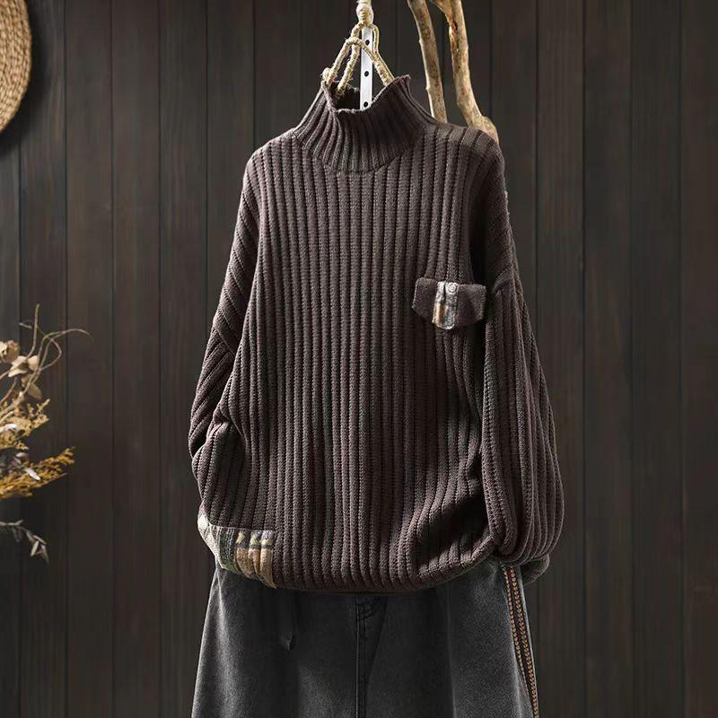 Johnature Women Pullover Sweaters Spring Solid Color Long Sleeve Knitted Cloths Soft Female Sweaters