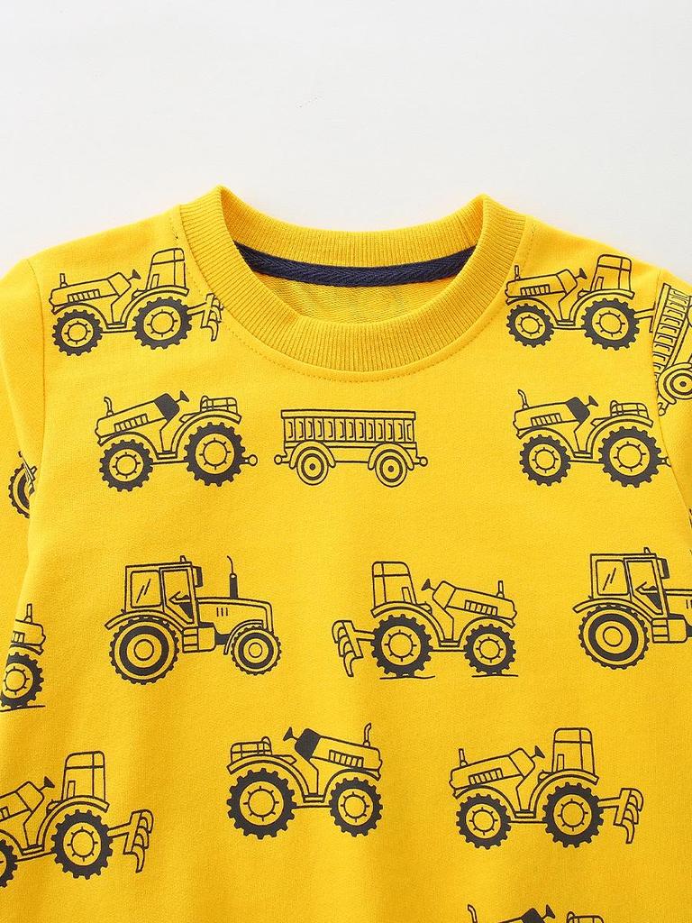26 Autumn New Arrival Boys' Car Print European Style Hoodie - Long Sleeve, Round Neck Sweatshirt for Children