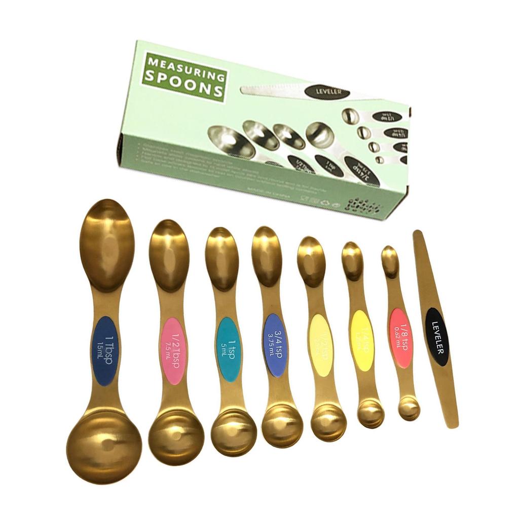 9-Piece Dual-End Stainless Steel Magnetic Measuring Spoons with Gram Scale