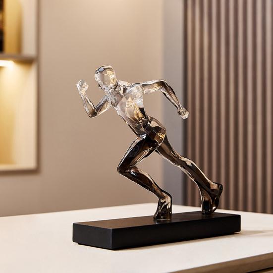 Male Runner Sculpture Abstract Resin Running Figurine Modern Home Decoration for Living Room TV Stand Desk Shelf Decor Motivational Gift for Runners