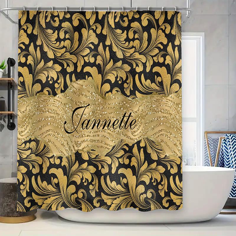 

Luxury Golden Damask Printed Custom Bathroom Shower Curtain Set Decoration W60H190(CM)-1 Pcs