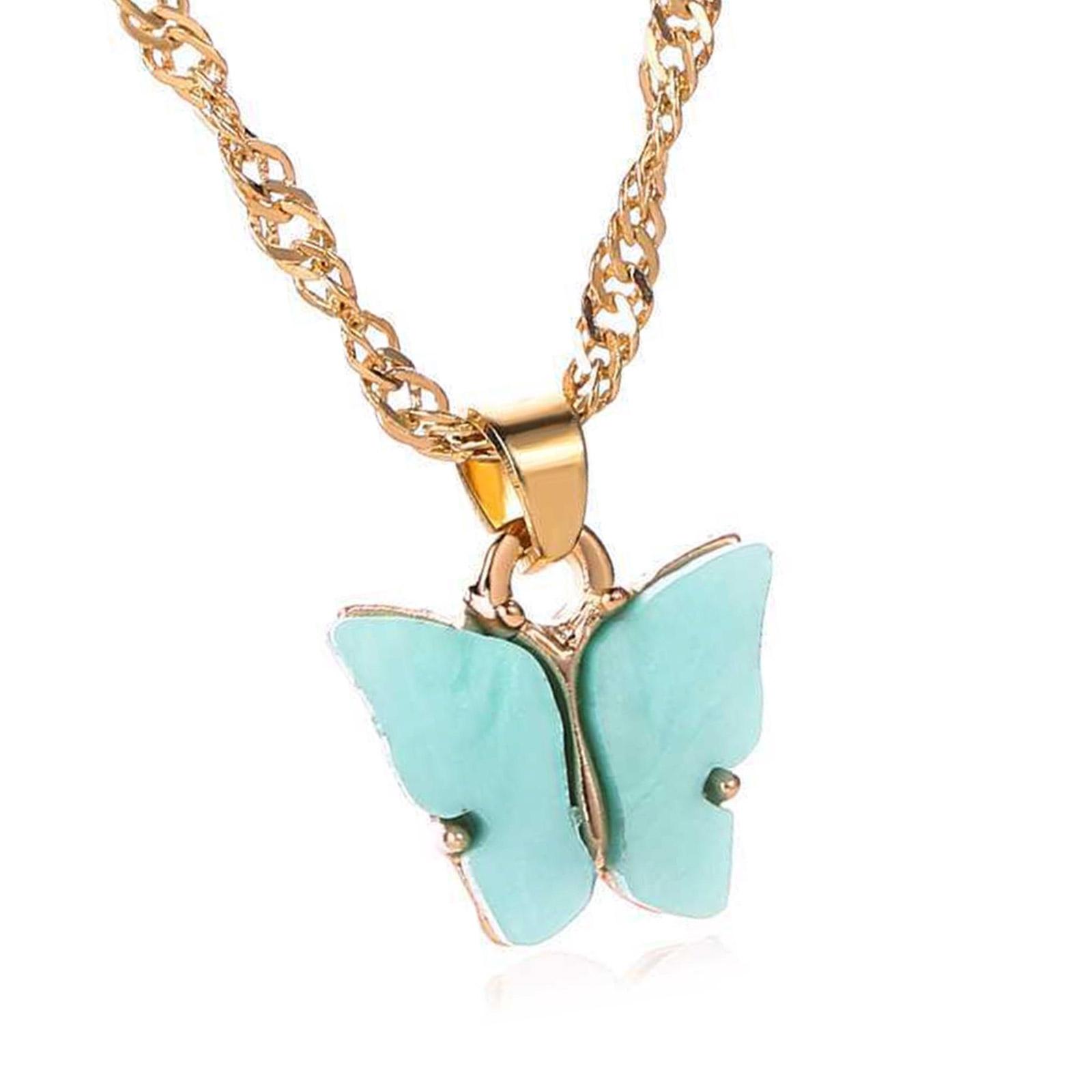 

Элегантное акриловое ожерелье с подвеской-бабочкой, милый стильный ювелирный аксессуар для женщин, модные идеи для подарков, повседневная носка синий