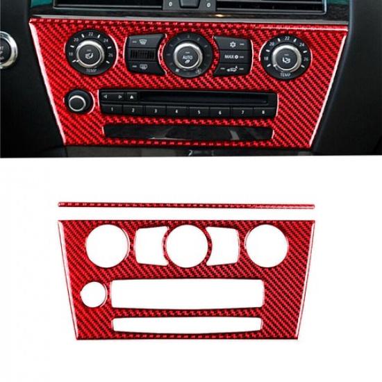 For BMW 6 Series E63 E64 08-10 Red Carbon Fiber Central Console CD Panel Cover