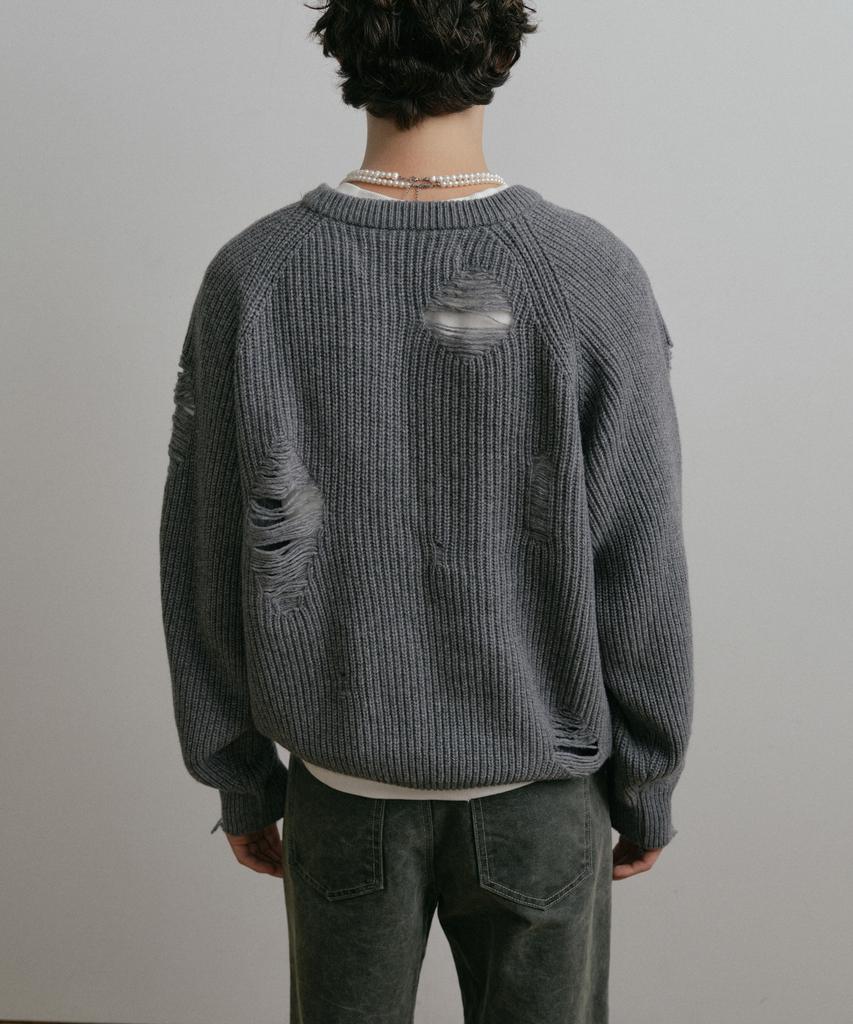 DUSTYWHITE Gray Loose Fit Destroyed Wool Knit Sweater