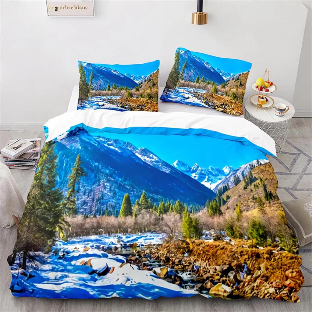 Snow Mountain Duvet Cover Clouds Hill Scenery Glacier Natural Beauty Print Ocean Theme Quilt Cover For Children Adult Room Decor