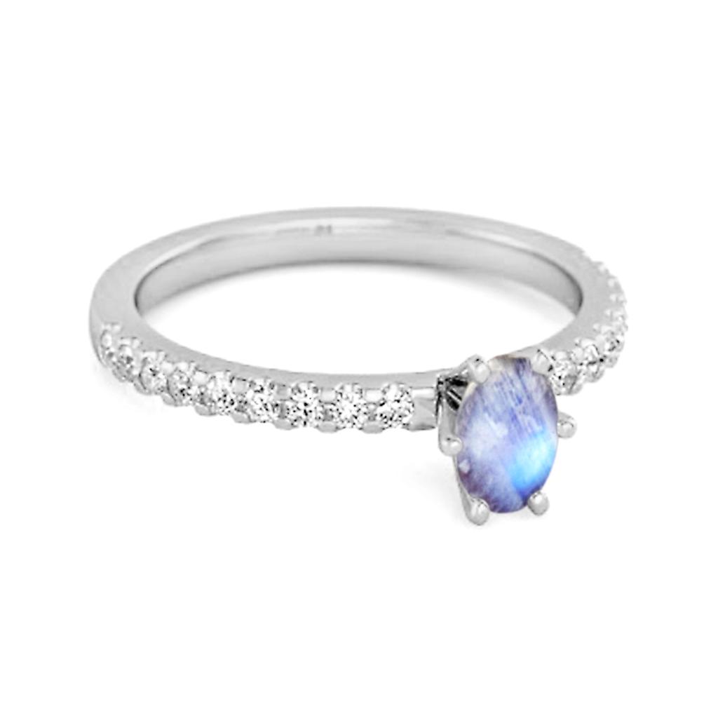 Moonstone Oval Solitaire Ring- 925 Sterling Silver
