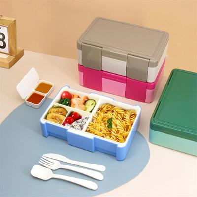 1450ml 4-přihrádkové vzduchotěsné svačinové boxy s lžící a vidličkou Bento box pro děti Ohřev v mikrovlnné troubě Bento box Nádoby na skladování potravin