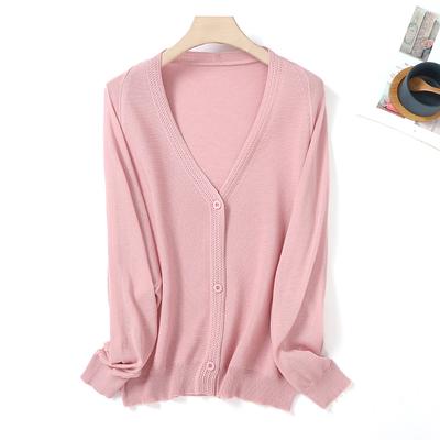 New Summer Literary and Fresh Linen Knitted Cardigan V-neck Solid Color Loose Version Long-sleeved Women's Cardigan