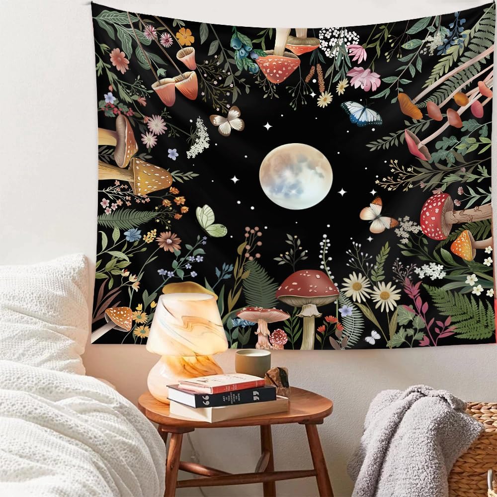 VIKAMA Vintage Floral Tapestry Long Vertical Wall Hanging Illustrated Botanical Tapestry Bedroom Aesthetic Floral Tapestry