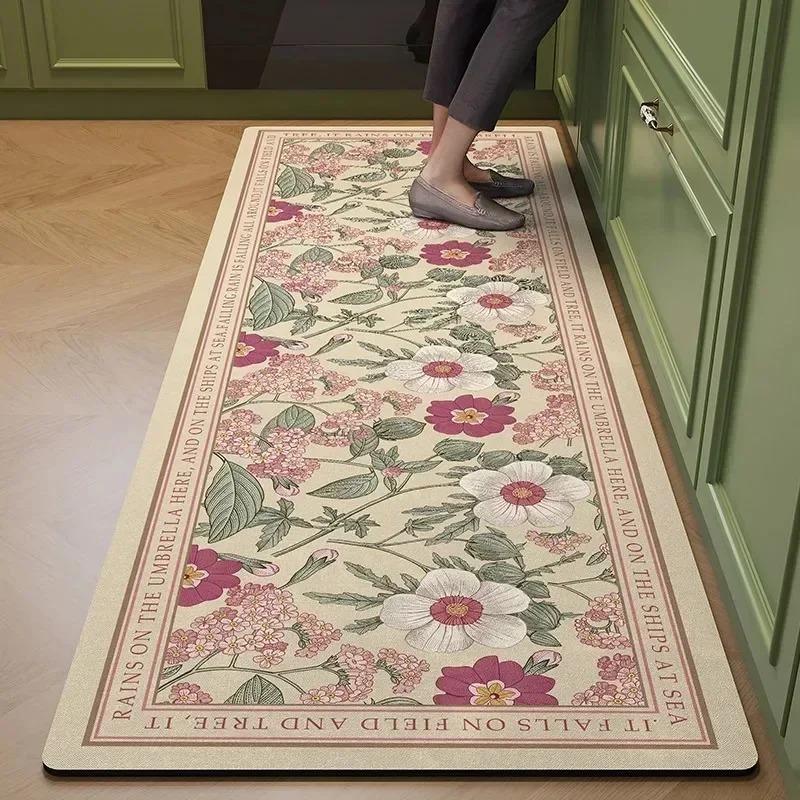 PVC Kitchen Carpet Waterproof Leather Floor Mat Non-slip Foot Mats Oil-proof Long Rug Spring Plant Flower Home Decoration Rugs