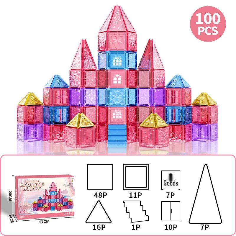 Pink Diamond Surface Magnetic Building Blocks - Strong, Educational Toys for Children