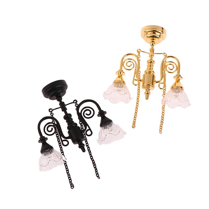 1:12 Dollhouse Miniature Led Lamp Ceiling Lamp Chandelier Droplight Lighting Home Furniture Model Doll House Decor Toy