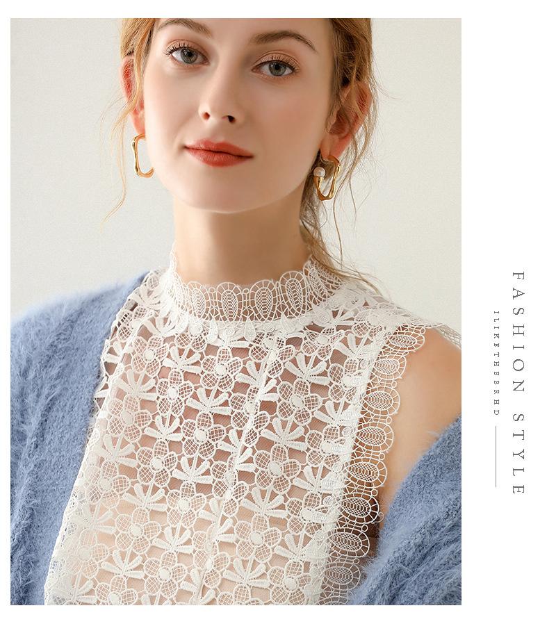 Fashion Hollow Lace Fake Collar Half Shirt Blouse Collar Detachable Faux Collar White Removable Collar Decorative Neck Top