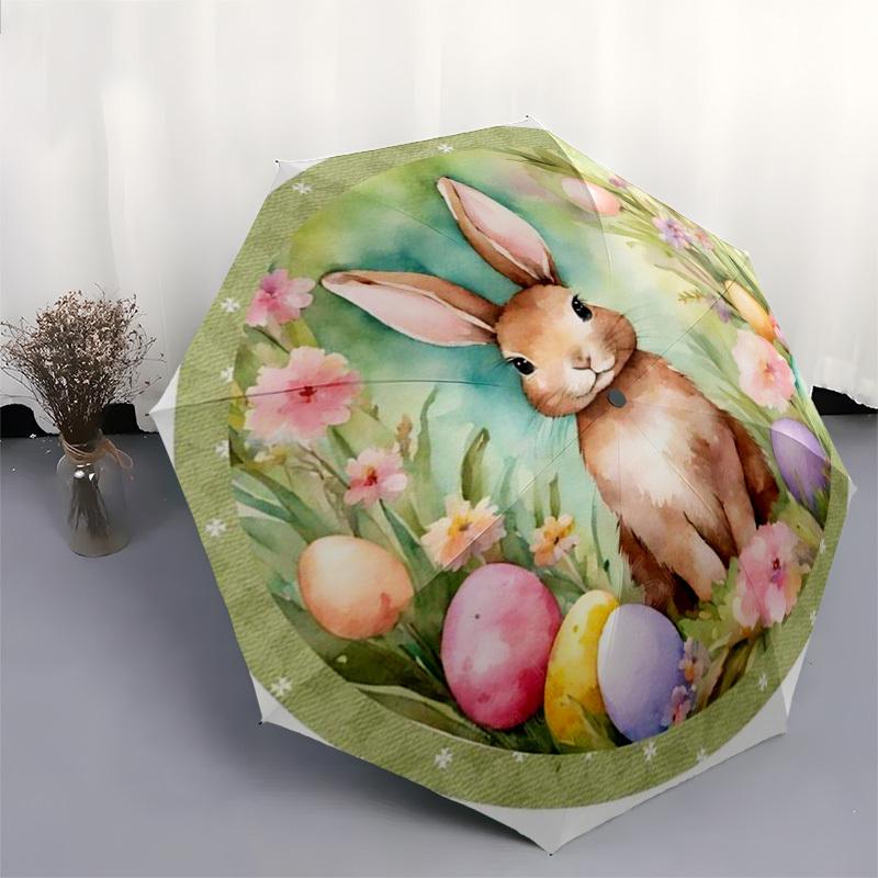 1pc Easter Bunny Eggs Flowers Spring Umbrella with Plastic Handle,Suitable for All Seasons Home Travel Outdoor Umbrellaptys31055