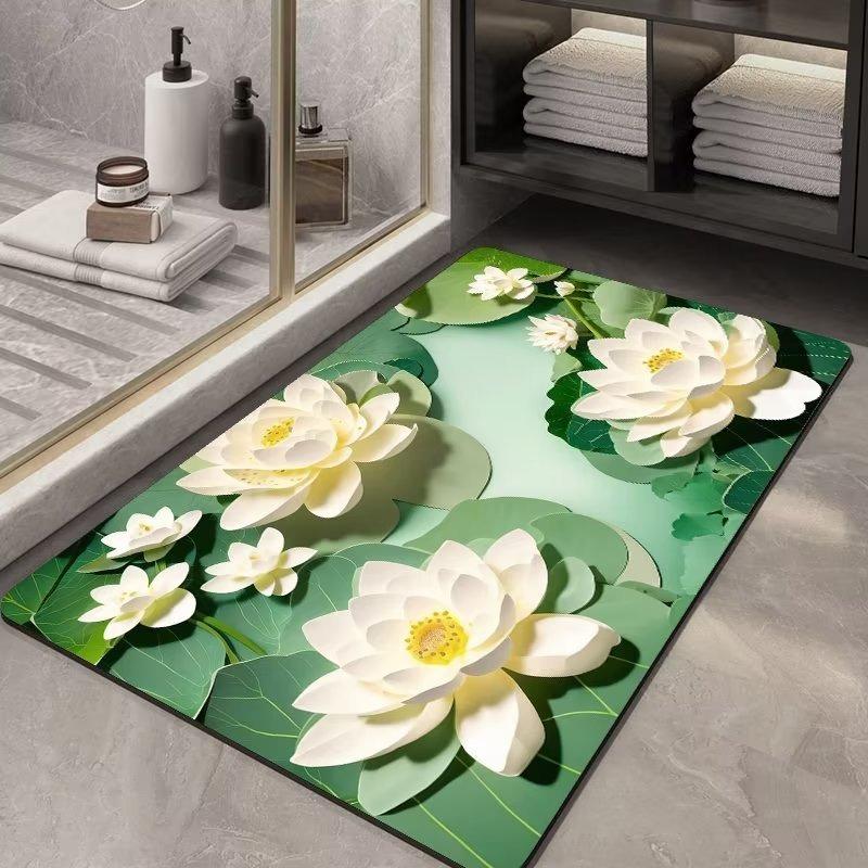 Nordic Classic Flowers Print Bath Mat Bathroom Non-slip Shower Foot Mats Absorbent Quick Dry Toilet Rugs Carpet Doormat Washable