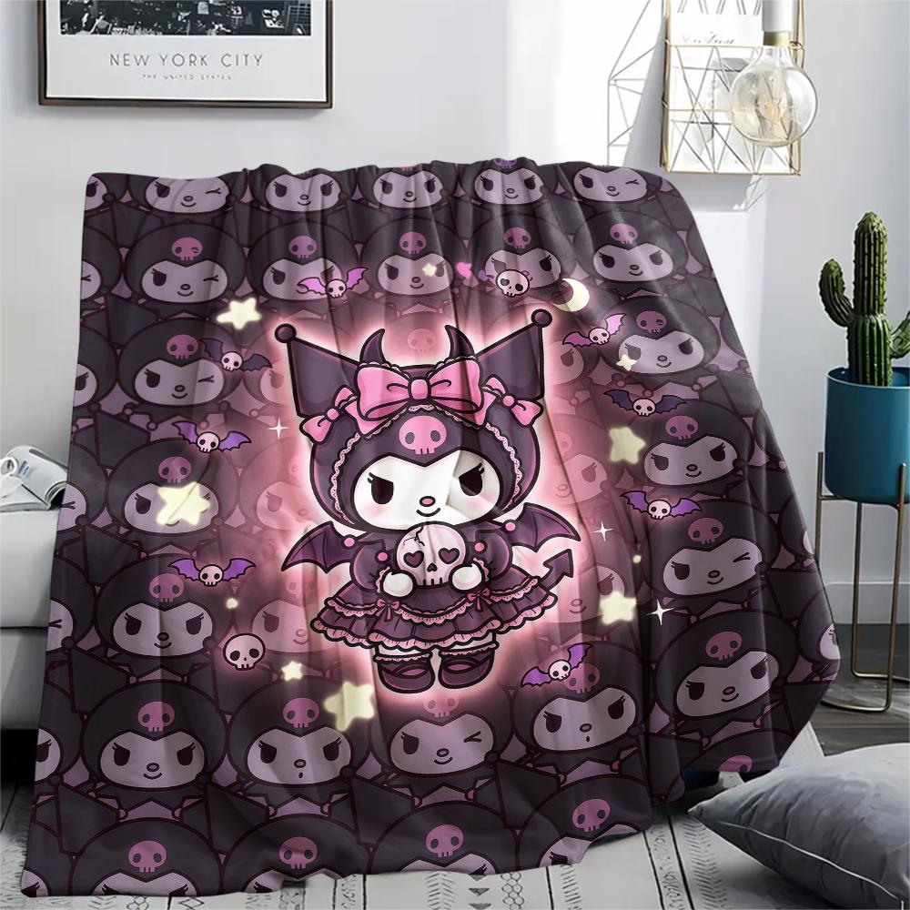1PC Kuromi Print Flannel Blanket, High quality All Seasons, Home Decor, Warmth and Comfort, Perfect for Christmas Gifts