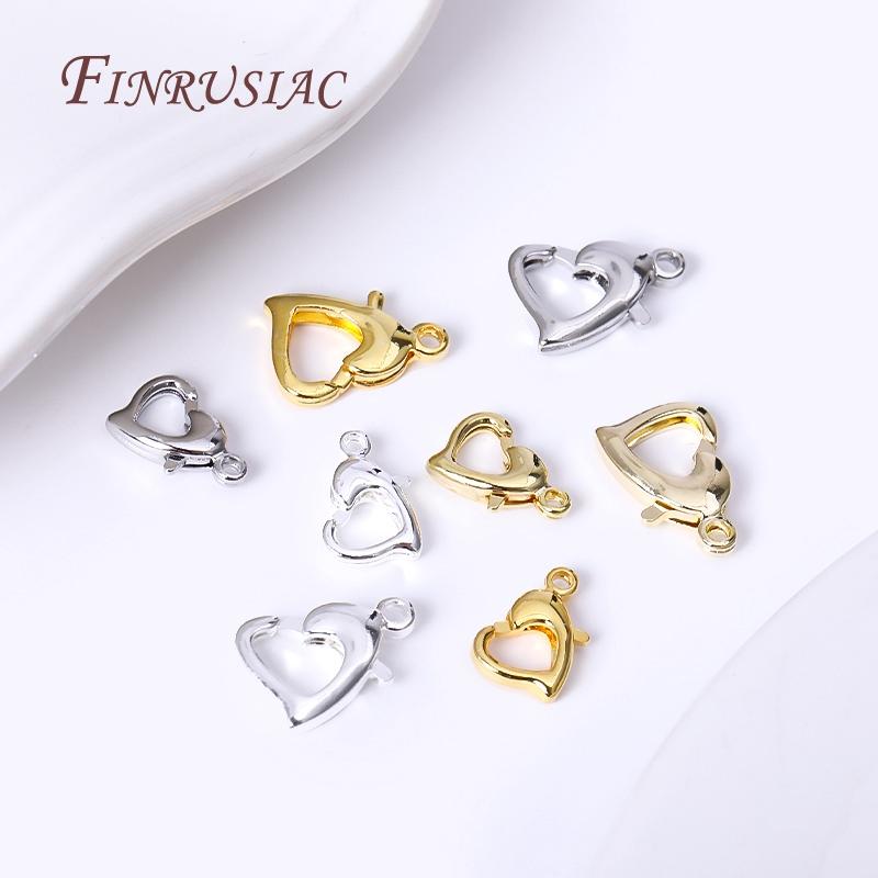 Fermoirs mousqueton en forme de cœur plaqués or 18 carats pour la fabrication de bijoux, Fermoirs fermoirs cœur 10 mm/12 mm pour accessoires de fabrication de bracelets et colliers