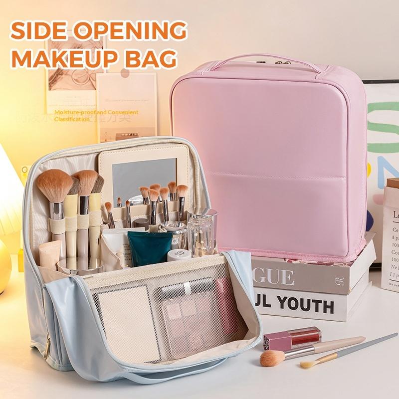 Große wasserdichte Kosmetiktasche zum Aufstellen mit Spiegel für Damen, Reise-Make-up-Aufbewahrungs-Organizer
