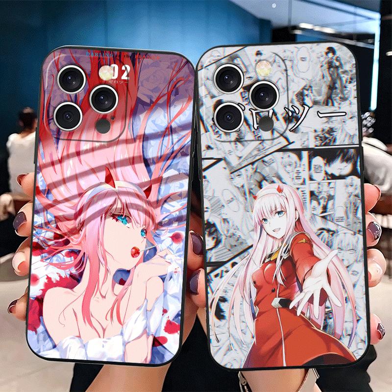 Darling Zero Two 02 Anime Soft Phone Case for iPhone 16 16E 17 Air 15 Pro Max 14 Plus 13 Mini 11 12 7 Black Cover Back Shell